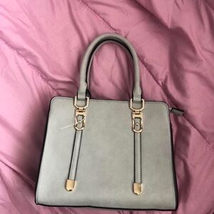 Grey Faux Leather Satchel Top Handle Shoulder  Bag Purse Preppy Office Siren